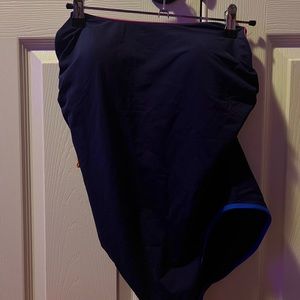 ATHLETA dark blue multi colored seem open back one piece